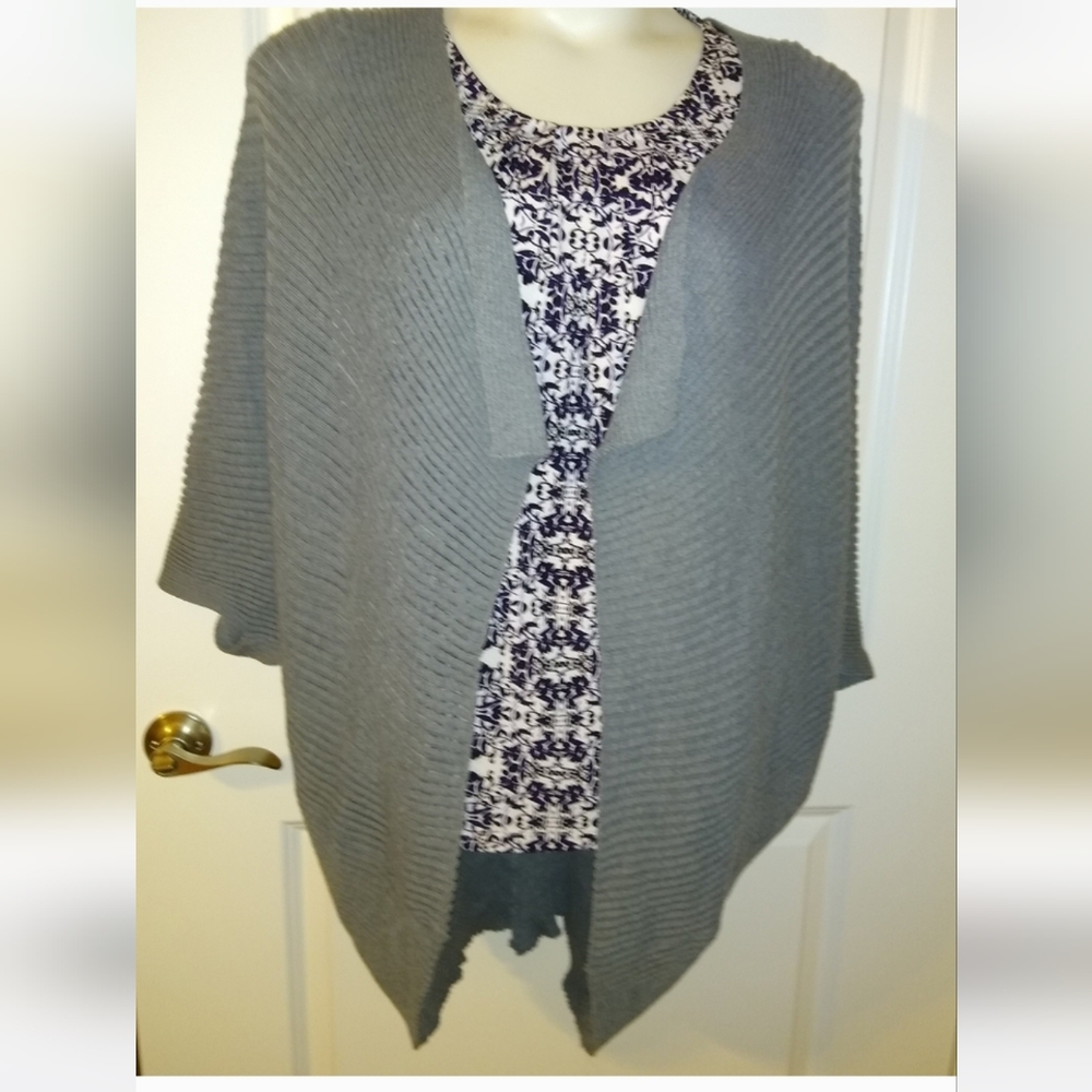 NEW "Save the Ocean" Lady's Gray Sweater Shrug Jacket Boutique PLUS 2X